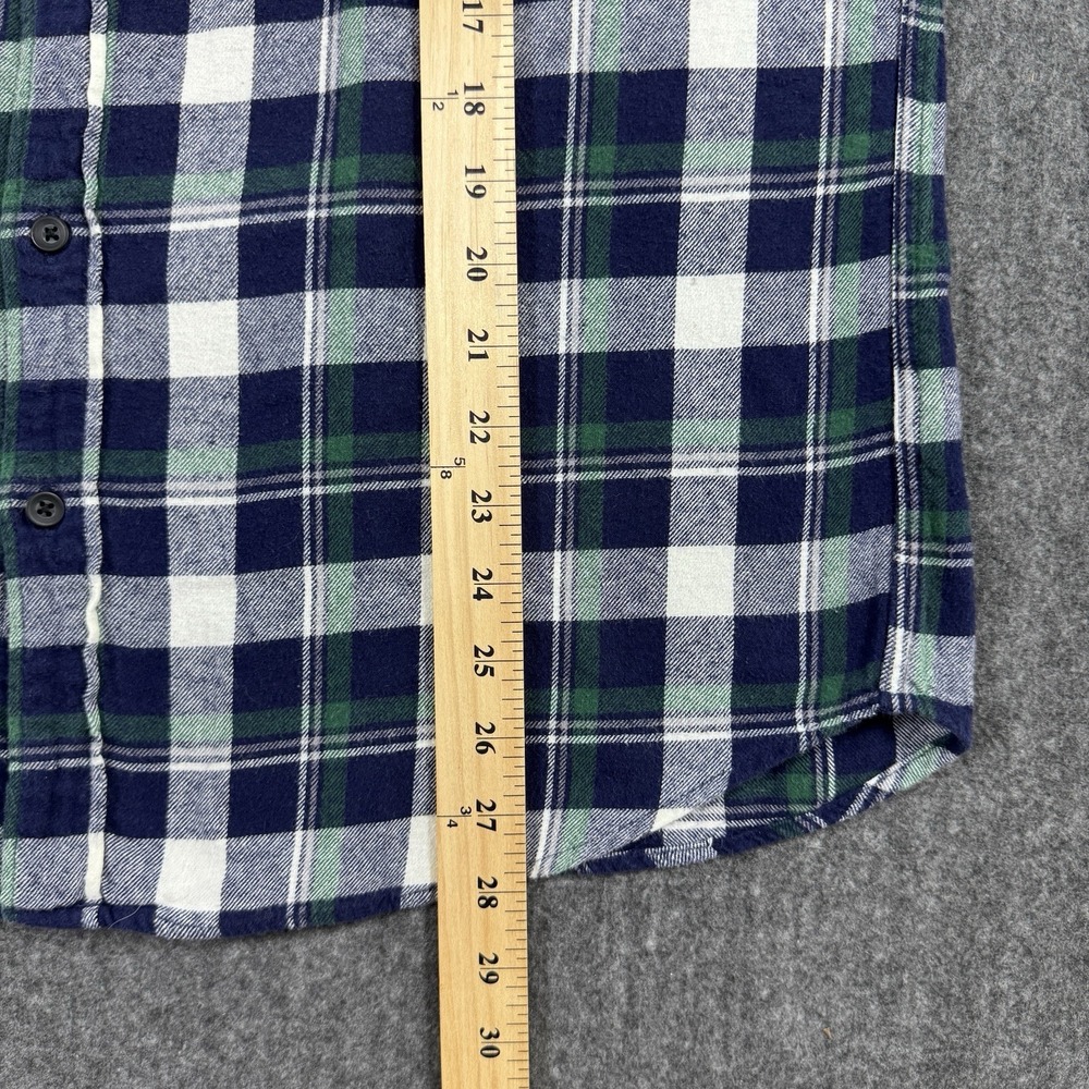 J Crew Flannel Shirt Mens Large Slim Fit Navy Green Plaid Cotton Button Up - Picture 8 of 8